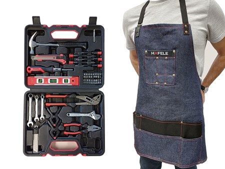 Set De Herramientas 50 piezas Hafele + delantal carpintero